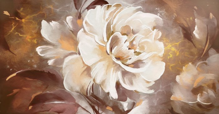 Obraz Biały kwiat piwonii na brązowym tle