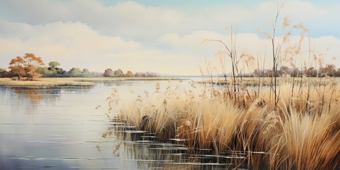 Obraz Jezioro odbijające trawy trzciny