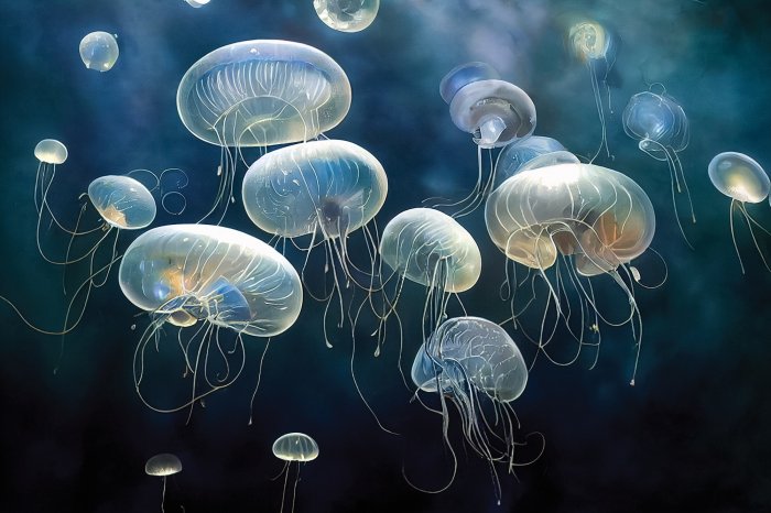 Obraz Podwodny krajobraz z meduzami