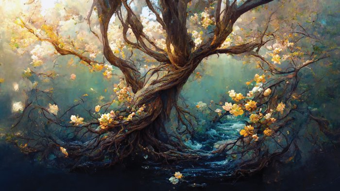 Obraz Magiczne kwitnące drzewo z żółtymi kwiatami