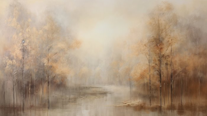 Obraz Mgła nad rzeką w lesie impresjonizm
