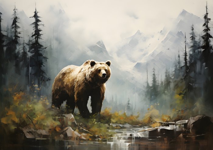 Obraz Niedźwiedź w lesie w górach