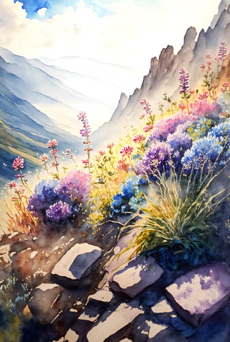 Obraz Krajobraz dzikich kwiatów na zboczu wzgórza
