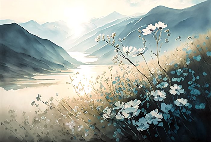 Obraz Wiosenne kwiaty na tle gór