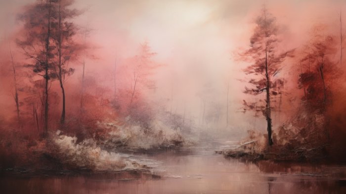 Obraz Spokojna scena leśna z mglistą atmosferą impresjonizm