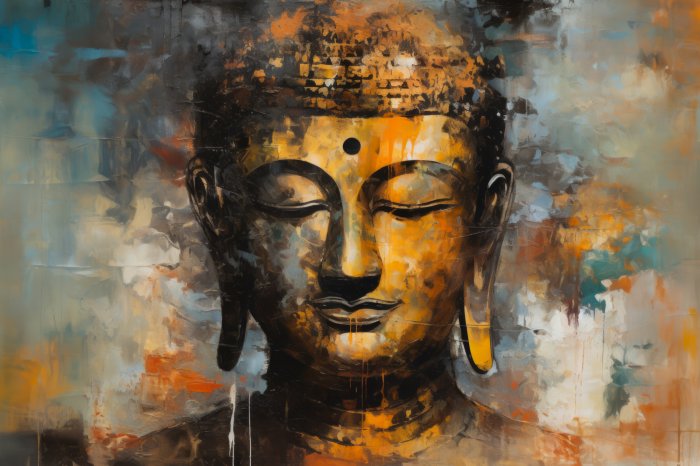 Obraz Budda w kolorach brązu i pomarańczy