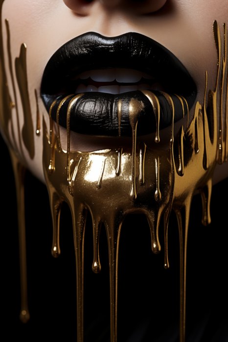 Obraz Czarne usta ze spływającą złotą farbą