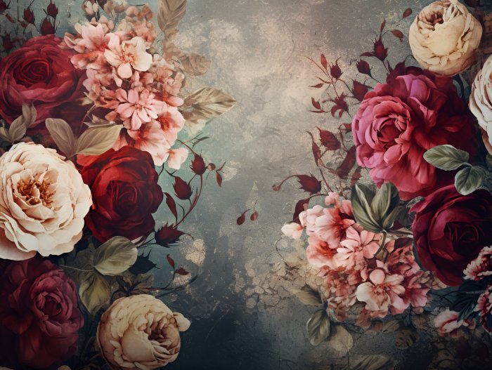 Obraz Piwonie i róże na tle vintage retro