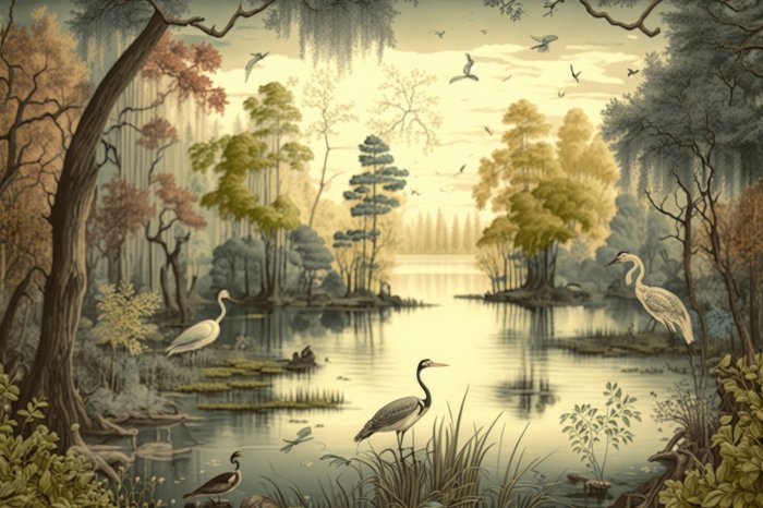 Obraz Duży staw jezioro z dzikimi ptakami