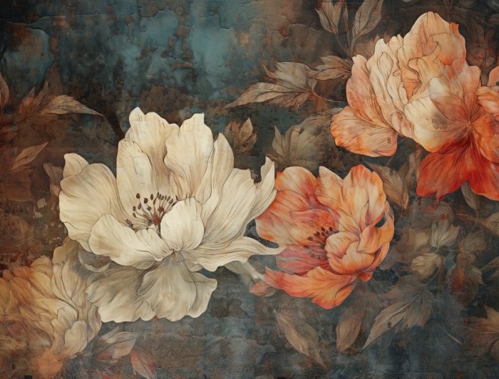 Obraz Kolorowe kwiaty i liście w stylu retro na tle rdzy
