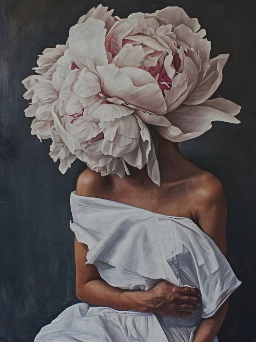 Obraz Piękna kobieta z bukietem kwiatów na głowie