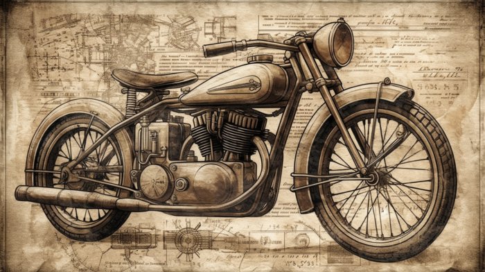 Obraz Motocykl w stylu retro na beżowym tle
