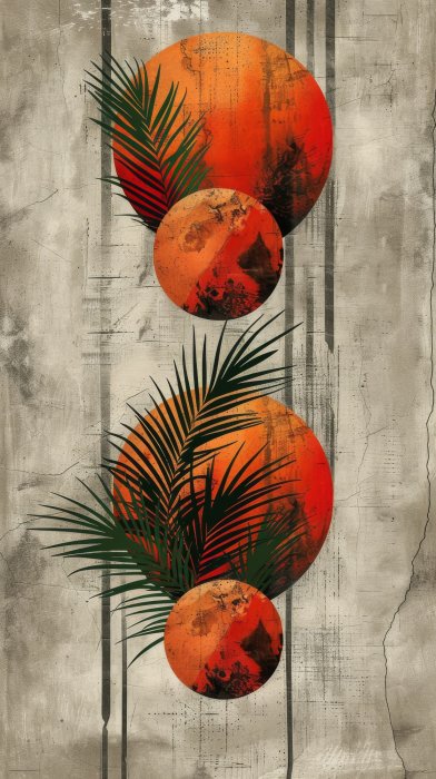 Obraz Liście palmowe na tle czerwonego księżyca