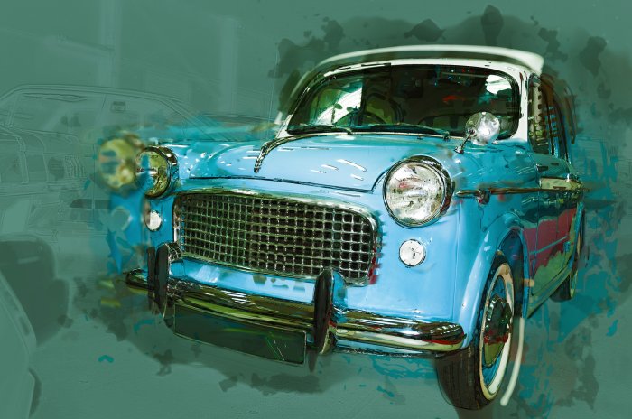 Obraz Błekitny samochód auto vintage