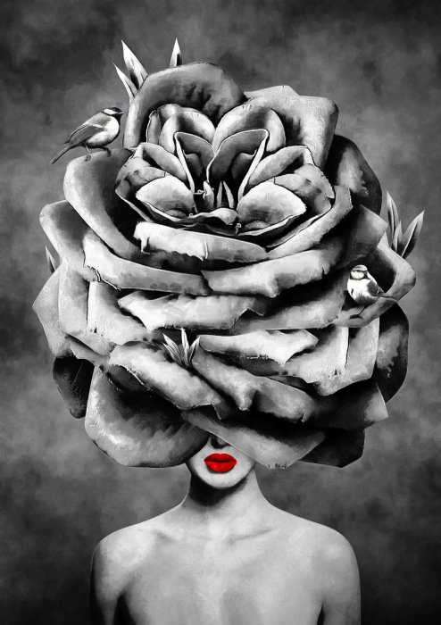 Obraz Kobieta z różą na głowie