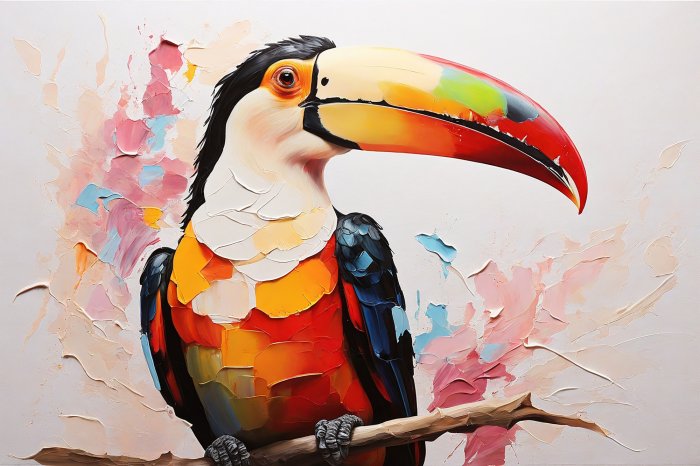 Obraz Kolorowy tukan na gałęzi