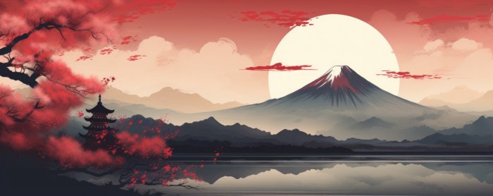 Obraz Naturalny tradycyjny japoński krajobraz i góra Fudżi