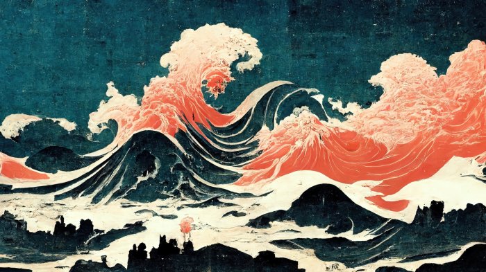 Obraz Fale w stylu Hokusai