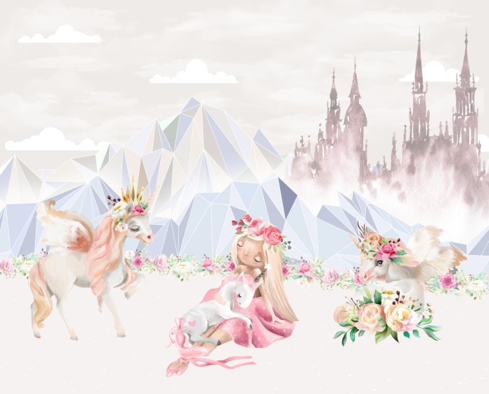 Obraz Księżniczka przy zamku z pegazami