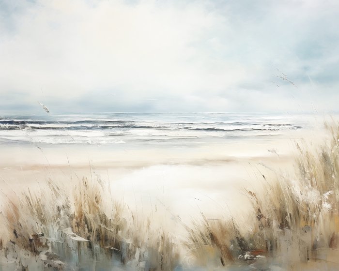 Obraz Pastelowa plaża morze i trawa