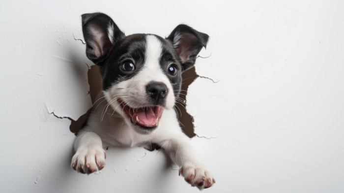 Obraz Szczeniak wyskakujący ze ściany