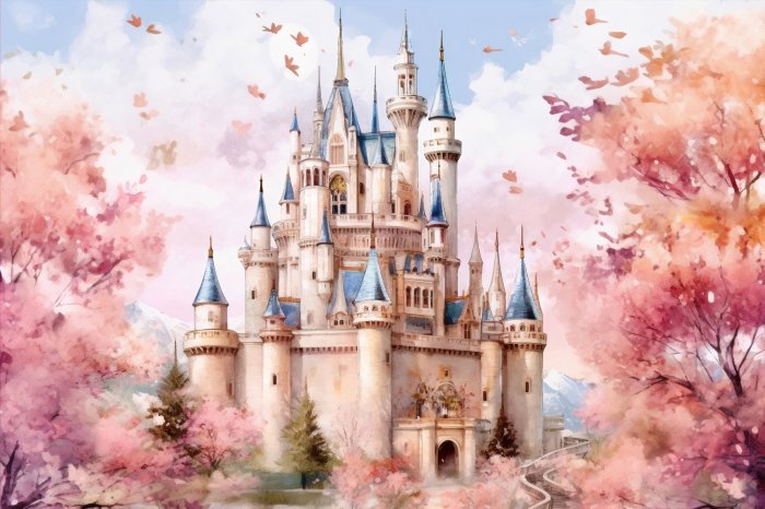 Obraz Bajkowy zamek z jesiennymi drzewami