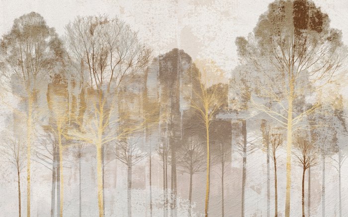 Obraz Krajobraz z lasem w beżach i odcieniach złota